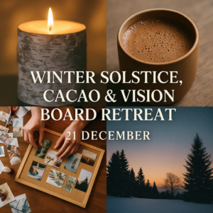 Join us on 21 December for a nourishing Winter Solstice Retreat with cacao, mindful movement, guided reflection and the creation of your own vision board. Honour the Solstice as you release the old and set new intentions for the year ahead. Early-bird €40 until 6 December — Full Price €60. Limited spaces. All materials included.
